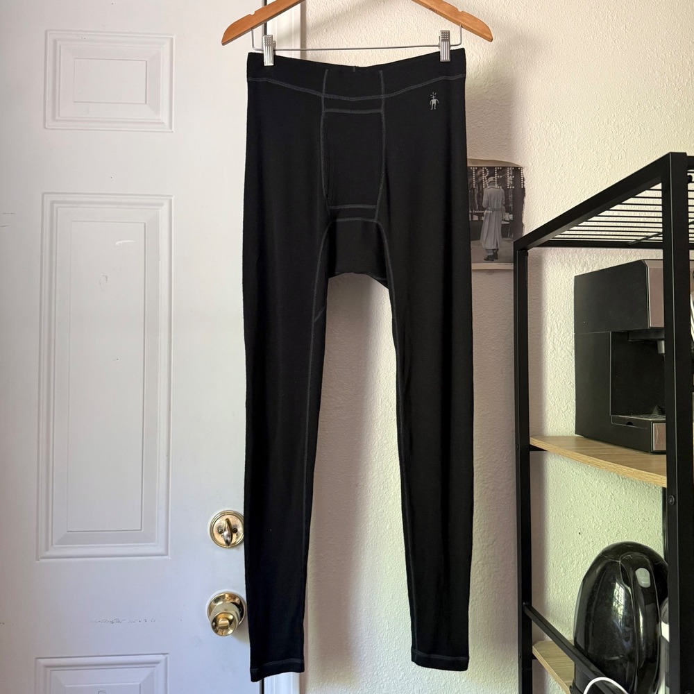 SMARTWOOL black merino wool knit base layer full length leggings